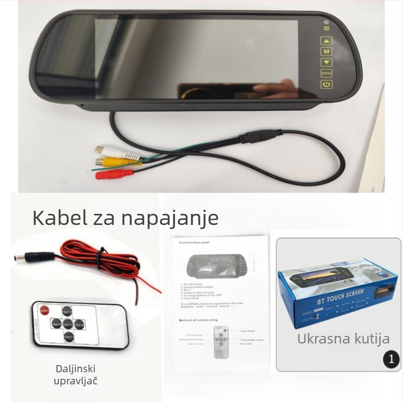 7-inčni zaslon u automobilu u retrovizoru, HD Bluetooth, dodirni zaslon, slika za vožnju unatrag