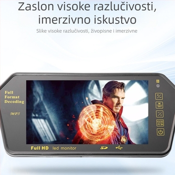 MP5 automobilni retrovizor s HD zaslonom, Bluetooth monitor i videoplayer, slika za vožnju unatrag, 7-inčni zaslon