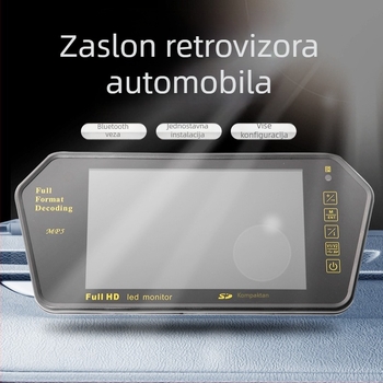 MP5 automobilni retrovizor s HD zaslonom, Bluetooth monitor i videoplayer, slika za vožnju unatrag, 7-inčni zaslon