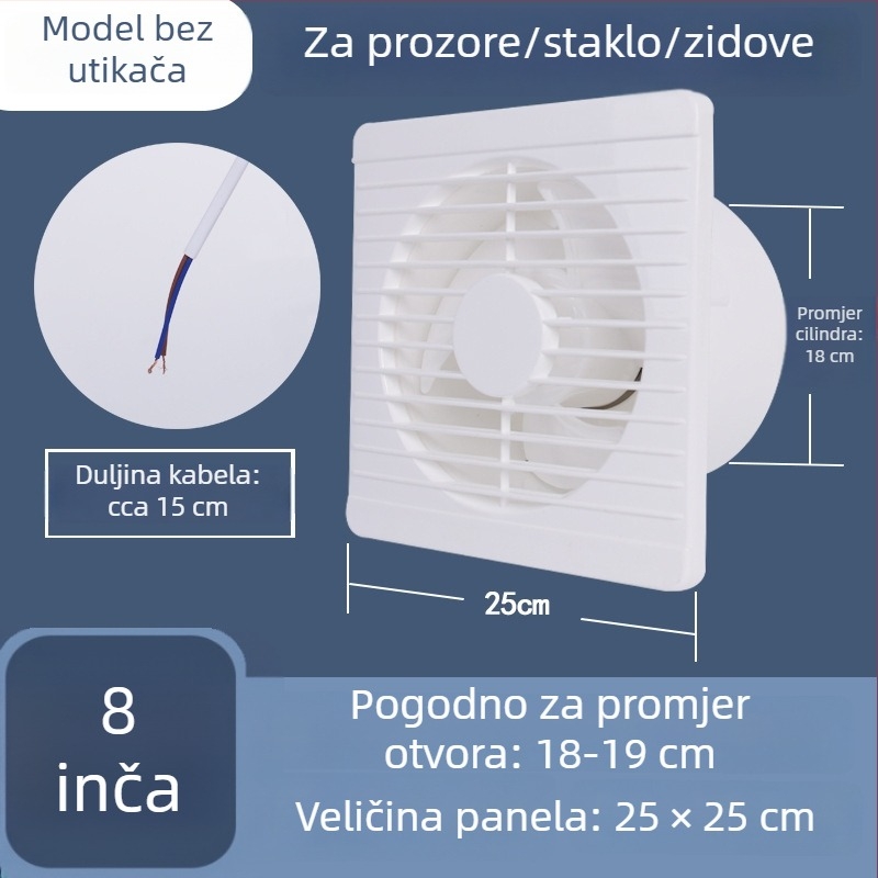 Ventilator za odvod zraka iz kupaonice i kuhinje, snažna ventilacija, kućna upotreba