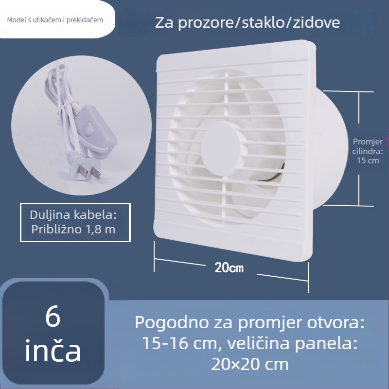 Ventilator za odvod zraka iz kupaonice i kuhinje, snažna ventilacija, kućna upotreba