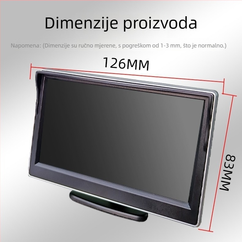 5-inčni HD zaslon za vozila sa srebrnim rubom, napajanje 12-24V, za prikaz vožnje unazad