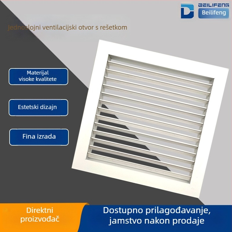 Jednoslojna lamelarna rešetka izlaza zraka od aluminijske legure za središnju klimatizaciju, prilagodljiv otvor za prašnu radionicu