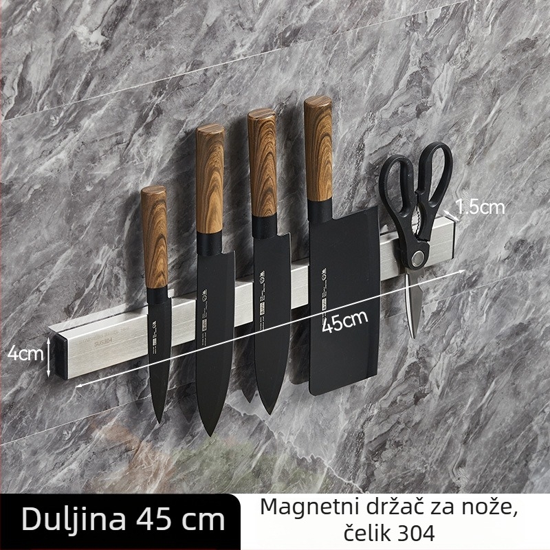 Magnetski držač noževa od nehrđajućeg čelika, zidni kuhinjski držač, bez bušenja, jak magnet, 304