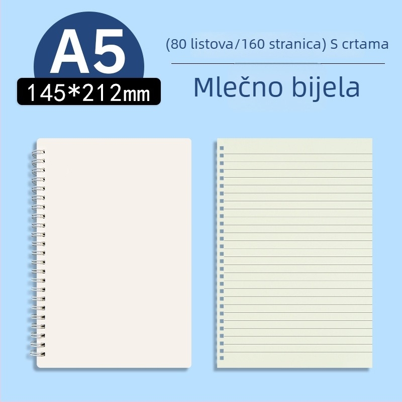 Morandi pastelno prozirni PP poslovni bilježnica s bočnim otvaranjem, prazne i linirane stranice, format A5/B5, za pripremu ispita