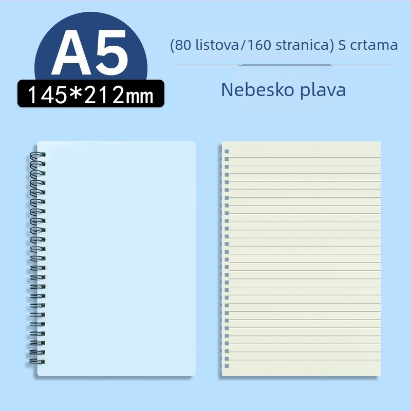 Morandi pastelno prozirni PP poslovni bilježnica s bočnim otvaranjem, prazne i linirane stranice, format A5/B5, za pripremu ispita