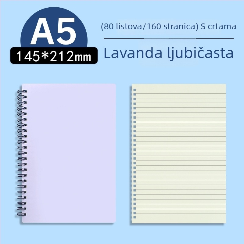 Morandi pastelno prozirni PP poslovni bilježnica s bočnim otvaranjem, prazne i linirane stranice, format A5/B5, za pripremu ispita