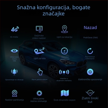 Automobilska dash kamera s infracrvenim noćnim vidom i 4G daljinskim pristupom, nadzor parkiranja, Wi-Fi, GPS pozicioniranje i praćenje putanje