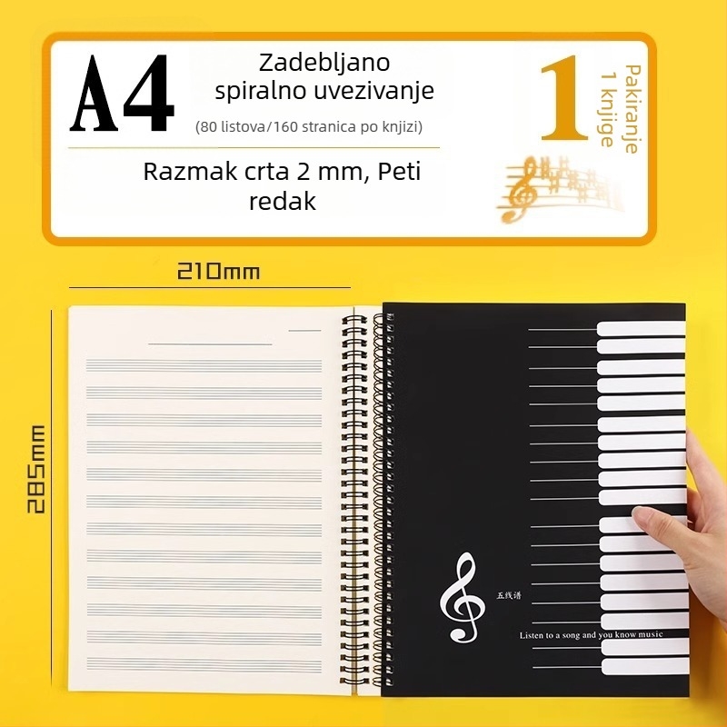 Notna knjiga s pet linija, širokim razmacem, profesionalni notes za klavir za učenike i početnike, priručnik za vježbanje glazbe, izdanje u velikim količinama