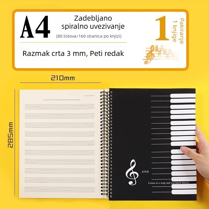 Notna knjiga s pet linija, širokim razmacem, profesionalni notes za klavir za učenike i početnike, priručnik za vježbanje glazbe, izdanje u velikim količinama