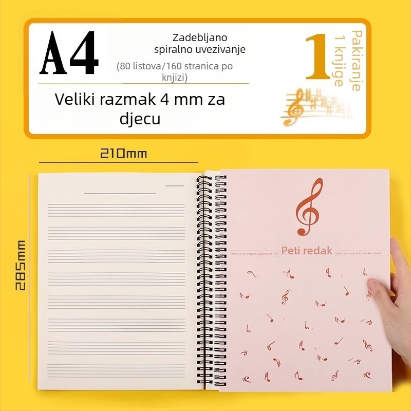 Notna knjiga s pet linija, širokim razmacem, profesionalni notes za klavir za učenike i početnike, priručnik za vježbanje glazbe, izdanje u velikim količinama