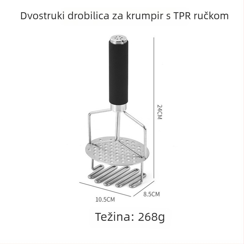Ručna presa za krumpire od nehrđajućeg čelika, dvostruki sloj