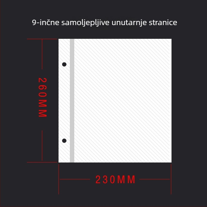 Unutarnje stranice foto-albuma s filmskim premazom i ljepilom, za fotografije od 3 do 16 inča; prilagodljiv unutarnji jezgri slobodnog lista albuma
