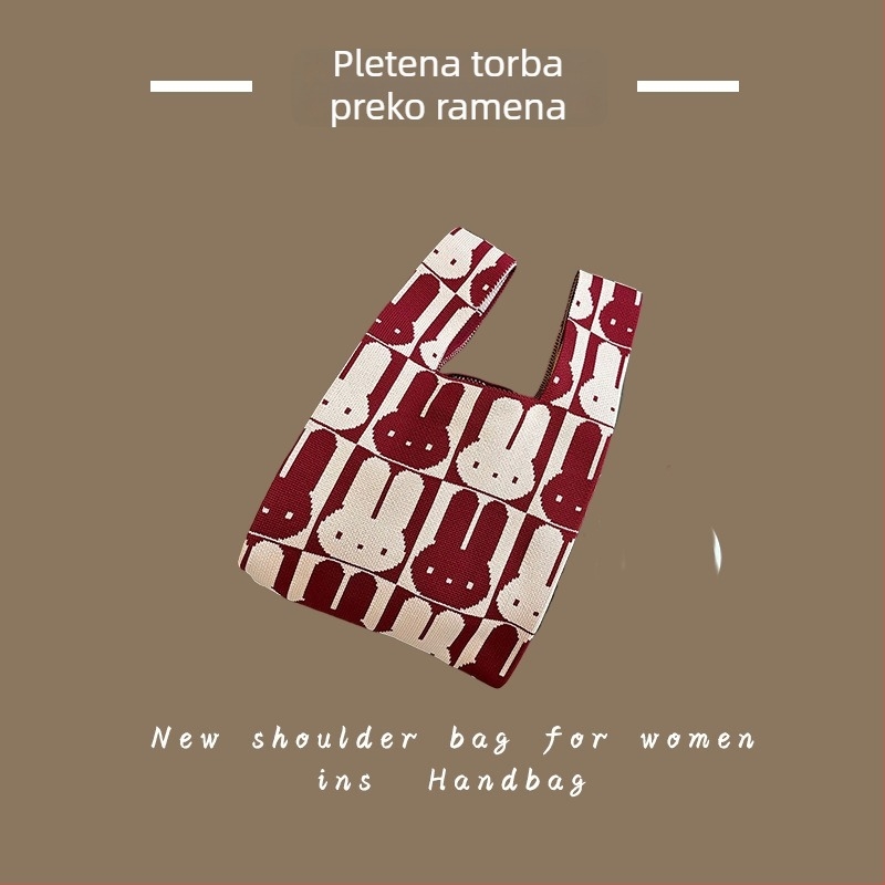 Ženska pletena torba Tote - poliester tkanina, torba za ruku i na zglob