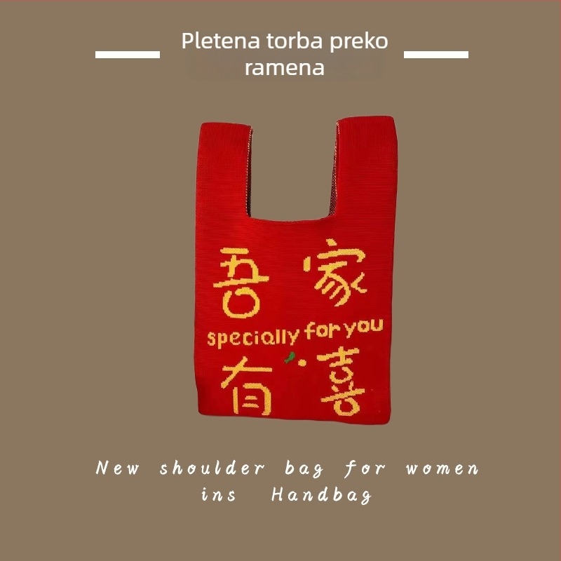 Ženska pletena torba Tote - poliester tkanina, torba za ruku i na zglob