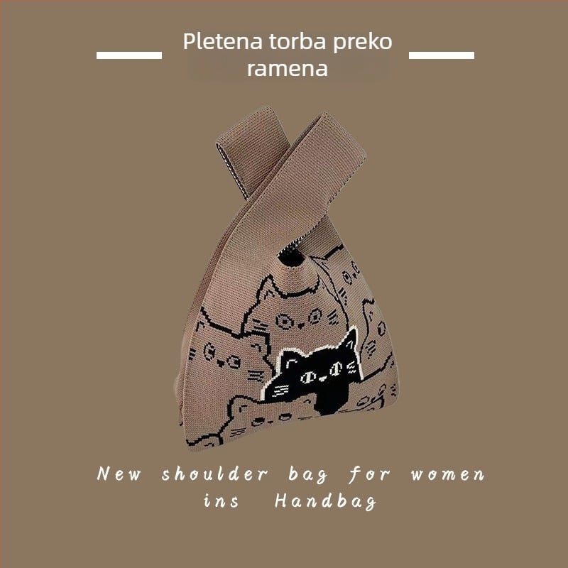 Ženska pletena torba Tote - poliester tkanina, torba za ruku i na zglob