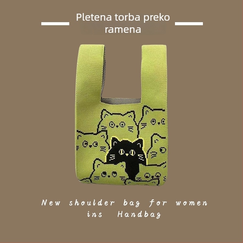 Ženska pletena torba Tote - poliester tkanina, torba za ruku i na zglob