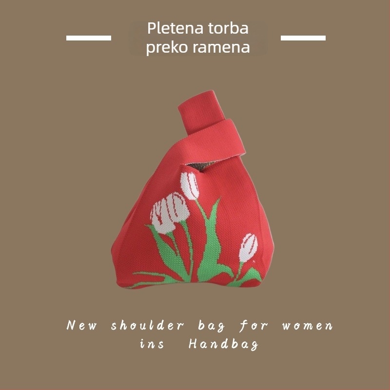 Ženska pletena torba Tote - poliester tkanina, torba za ruku i na zglob