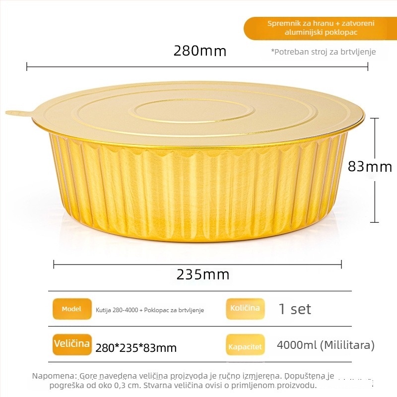 Kružna posuda za pečenje od aluminijske folije, 280×83 mm, zapremina 4000 ml, otporna na visoke temperature, neprijanjajuća