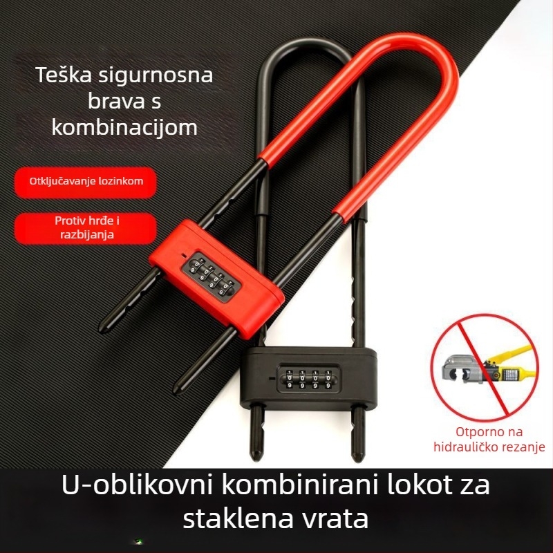 U-oblik bravica s lozinkom za staklena vrata – dvostruka trgovinska vrata, protivkrađa, nerđajući čelik
