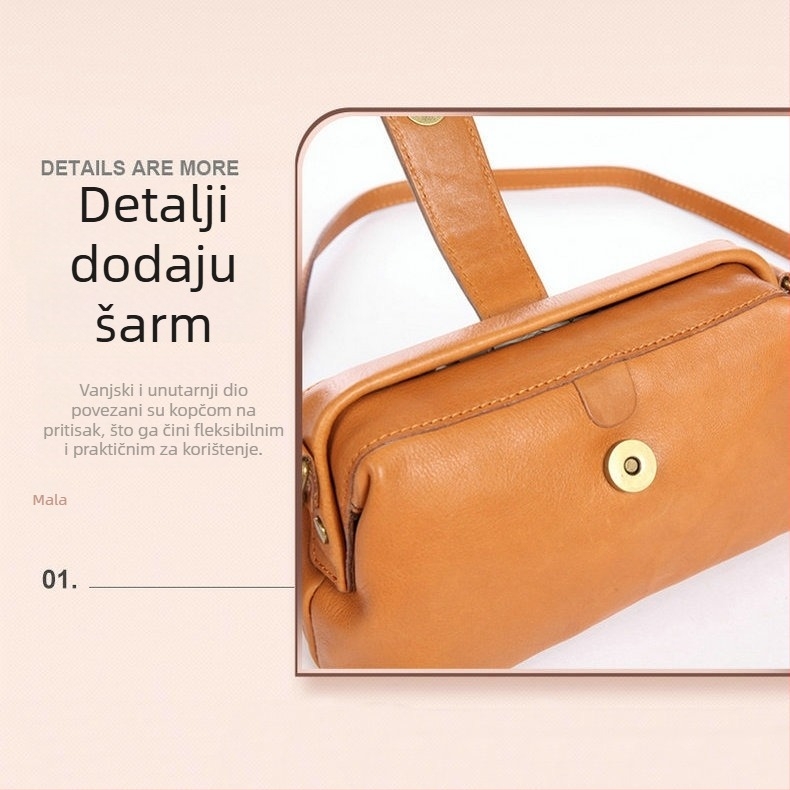 2025 Ženska torbica od prave kože, torbica s klipsom i okviru, kutija torba od biljne obrade kože, mini crossbody sa zlatnim hardverom, svestrana