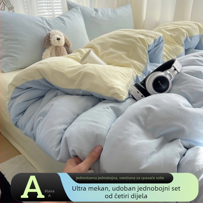Posteljina od 100% pamuka, četiri dijela, model 2026, za studentski jednodokrevetni krevet.