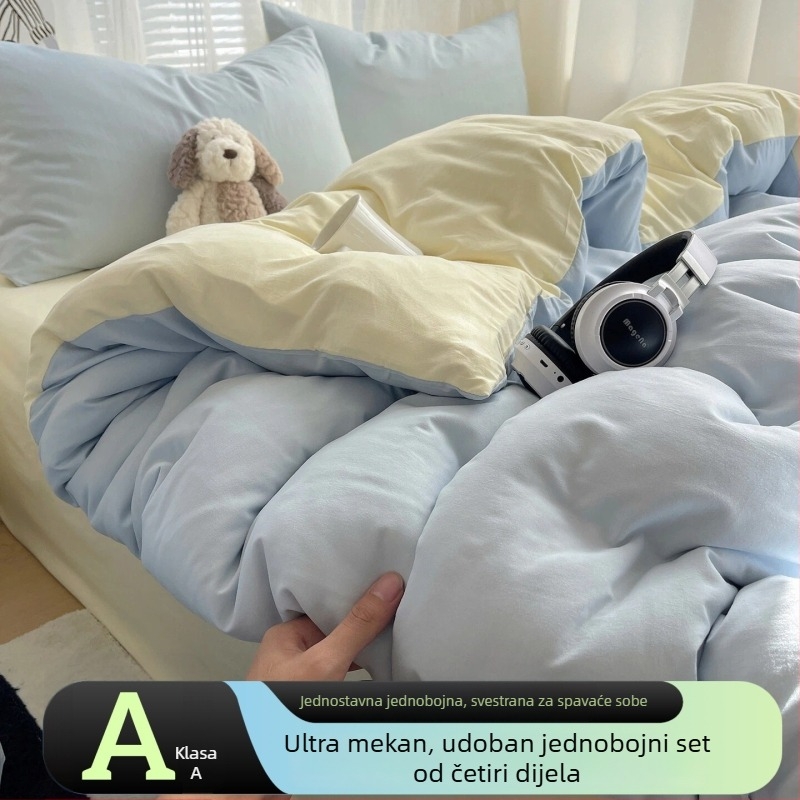 Posteljina od 100% pamuka, četiri dijela, model 2026, za studentski jednodokrevetni krevet.