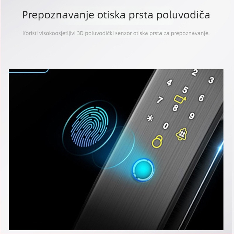 Pametna brava s prepoznavanjem lica za drvena vrata — automatski ulaz, pristup otiskom prsta i lozinkom