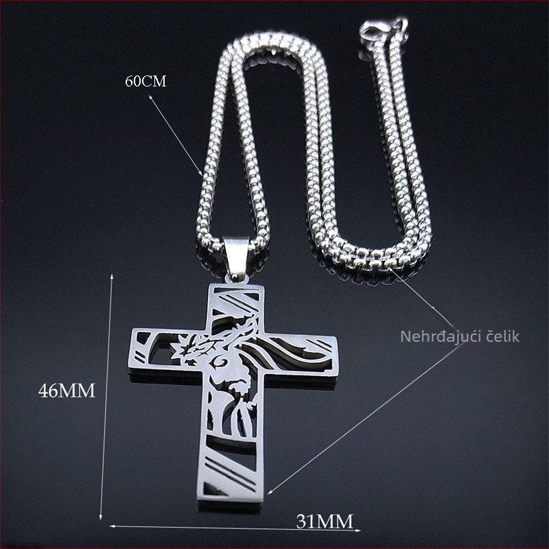Unisex lanac s križem od nehrđajućeg čelika, 18K zlatni premaz, kutijasti lanac, duljina 51–60 cm