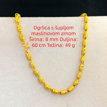 Muško bakreno ogrlica sa zlatnim premazom, šuplji motiv masline