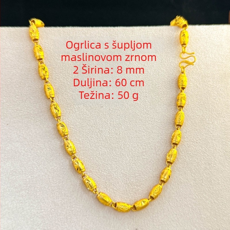 Muško bakreno ogrlica sa zlatnim premazom, šuplji motiv masline