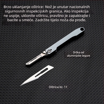 No. 11 aluminijska legura – višenamjenski nož za rezanje papira, mini sklopivi nož, zamjenjiva oštrica, prenosni privjesak za ključeve, nož za otvaranje paketa