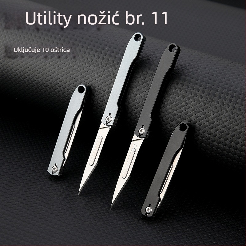 No. 11 aluminijska legura – višenamjenski nož za rezanje papira, mini sklopivi nož, zamjenjiva oštrica, prenosni privjesak za ključeve, nož za otvaranje paketa