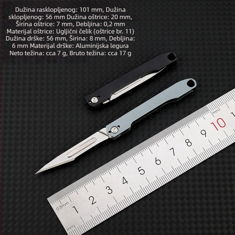 No. 11 aluminijska legura – višenamjenski nož za rezanje papira, mini sklopivi nož, zamjenjiva oštrica, prenosni privjesak za ključeve, nož za otvaranje paketa