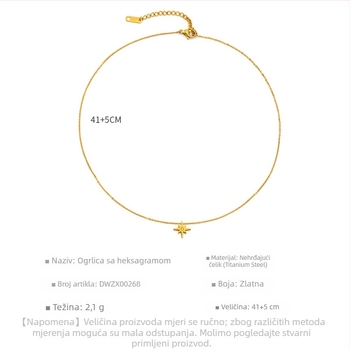 Nakit od nehrđajućeg čelika sa šestouglom zvijezdom, pozlaćen 18K zlatom, minimalistički lanac za ključnu kost, unisex