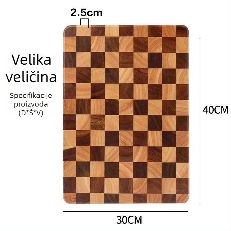 Daska za rezanje od akacije sa šahovnicastim uzorkom, otporna na plijesan i pukanje, masivno drvo, kuhinjska daska