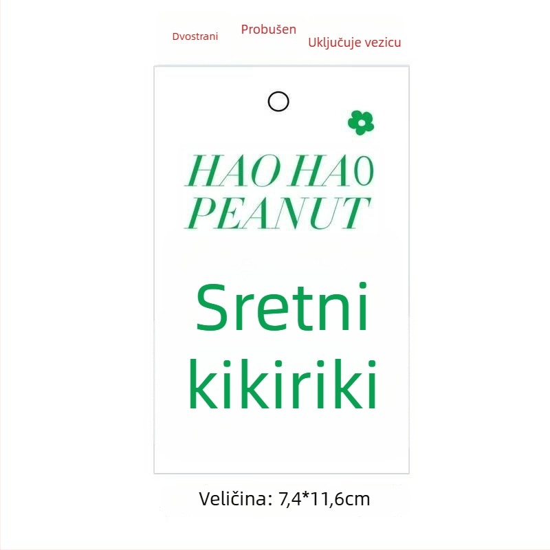 Čestitka s cvijećem i zelenim biljkama, dvostrane etikete za vješanje i priložena užad za vješanje