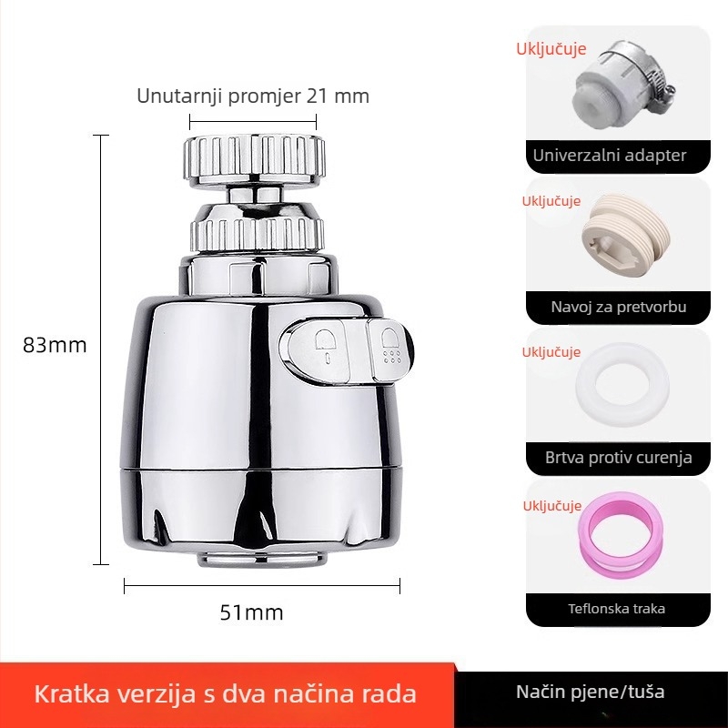 Produžni nastavak za kuhinjsku slavinu s zaštitom od prskanja, filtrom vode i štednjom vode