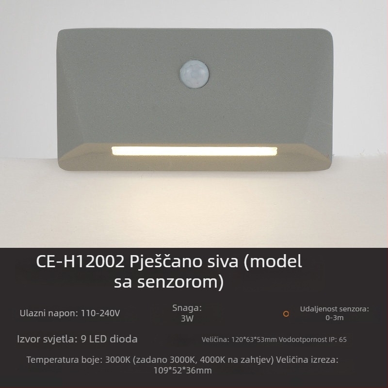 3W aluminijsko vodootporna ugradna LED podna rasvjeta za korake i hodnik s senzorom pokreta