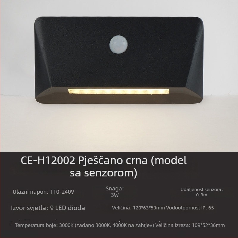 3W aluminijsko vodootporna ugradna LED podna rasvjeta za korake i hodnik s senzorom pokreta