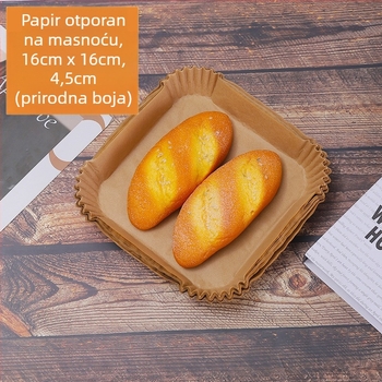 Jednokratni papirnati poslužavnik za air fryer – papir otporan na masnoću sa silikonskim premazom, kvadratni ili okrugli, upija ulje