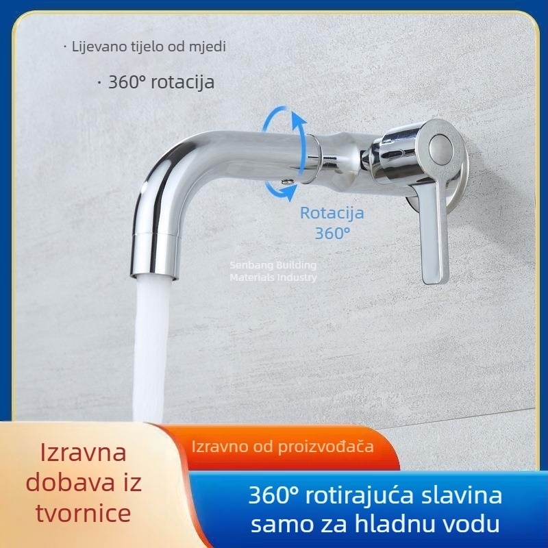 Ugradni zidni slavina za hladnu vodu za balkonsku praonicu/ umivaonik, s rotirajućim produženim izljevom i zaštitom od prskanja – poboljšana verzija