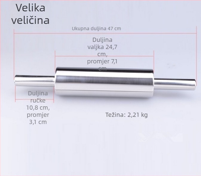Nehrđajući čelični valjak za tijesto