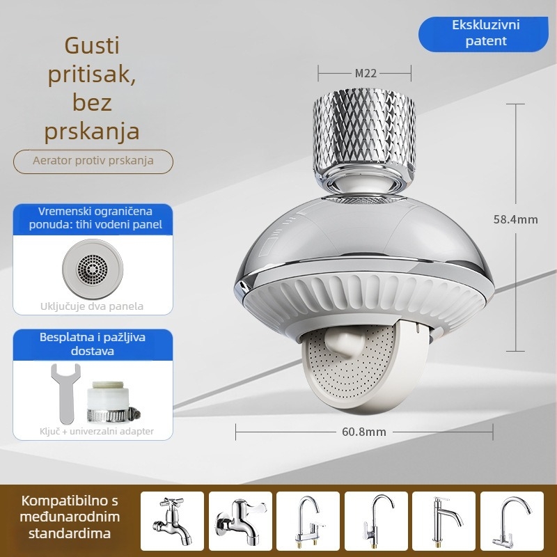 Kuhinjski aerator za slavinu, produžni nastavak protiv prskanja, jači protok vode s gustim rotirajućim tokom