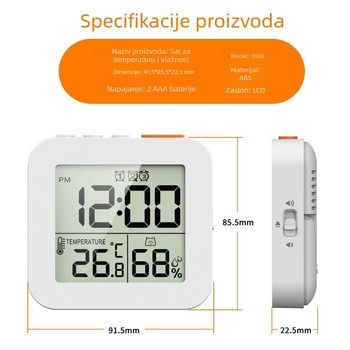 Set od tri budilice s termometrom i higrometrom, LCD zaslon, funkcija odgode buđenja i pozadinsko osvjetljenje, stolni sat