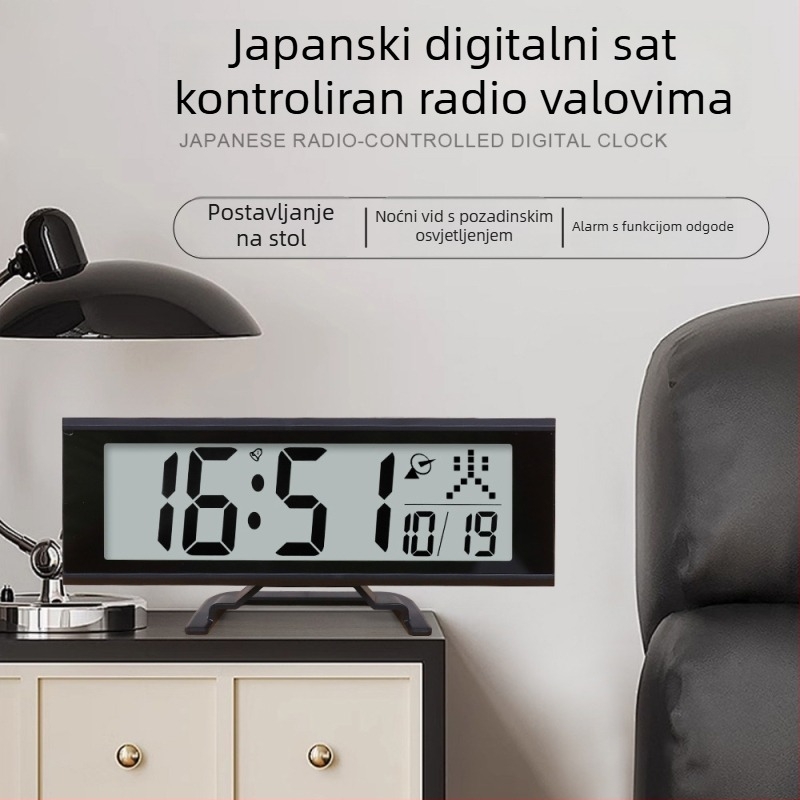 LCD radiokontrolirani sat s automatskom korekcijom vremena, stolni tiši digitalni budilnik s funkcijom snooze
