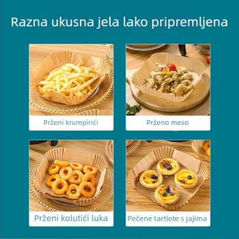 Kvadratni papir za air fryer – apsorbira ulje, otporan na masnoće, prehrambena kvaliteta, otporan na visoke temperature, za pečenje i roštiljanje.