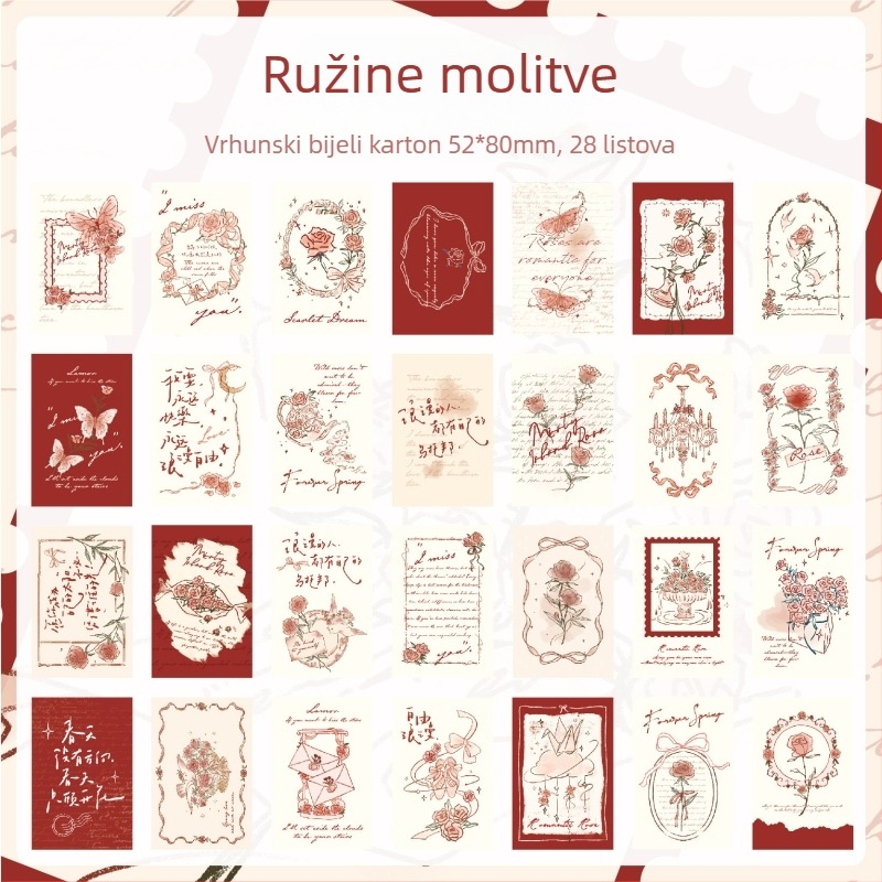 Mr. Paper Lomo kartica: Ruža želja, vintage ilustracija, mini razglednica za dnevnik i studentsku memorabiliju