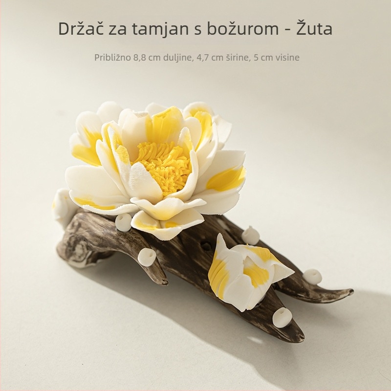 Peony keramički bakljič s držačem, ručna izrada, zen dodaci za čajnu ceremoniju, stolna dekoracija, kreativna aromaterapija