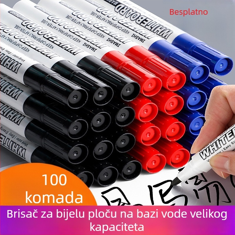 Marker za bijelu ploču na bazi vode, siguran za djecu, crvena, plava i crna, marker velike glave za pisanje i lako brisanje